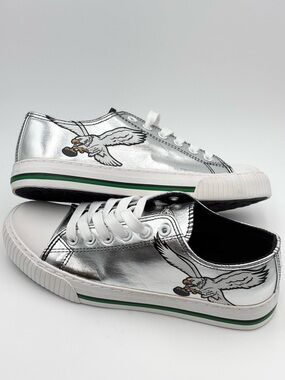 FOCO PHILADELPHIA EAGLES GREEN‎ TEAM COLOR METALLIC CANVAS WOMENS SHOES Size 7